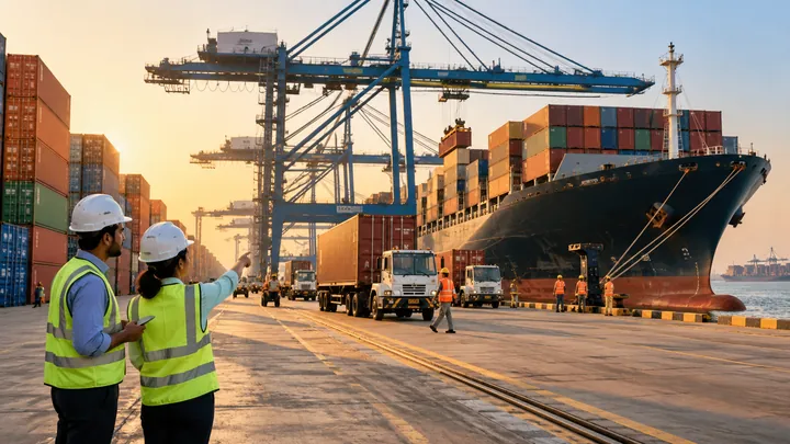 Shipping containers at a busy international port