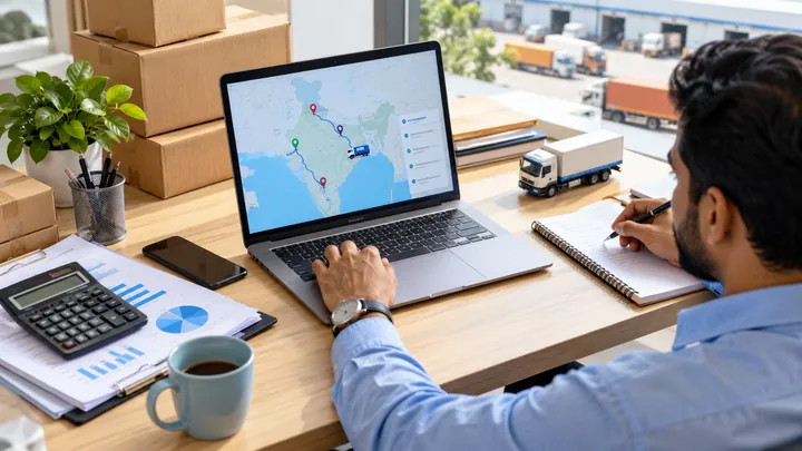 Transport and logistics planning on laptop