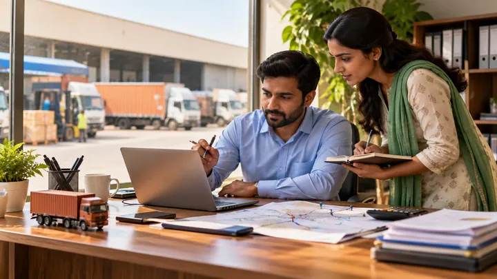 Transport and logistics planning on laptop