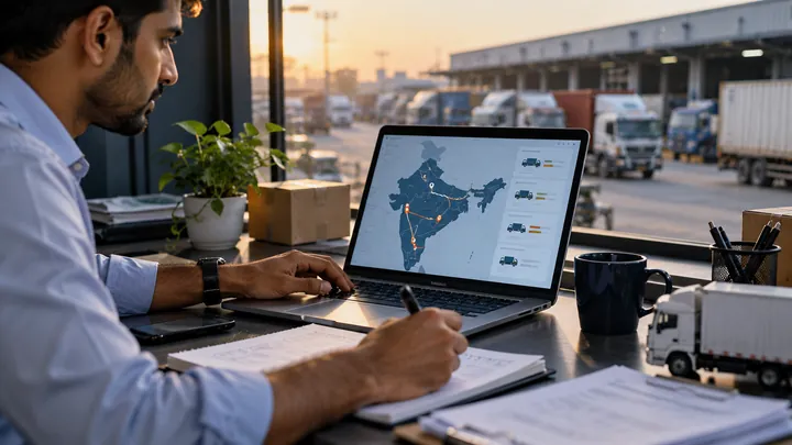 Transport and logistics planning on laptop