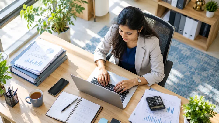 GST consultant working on a laptop