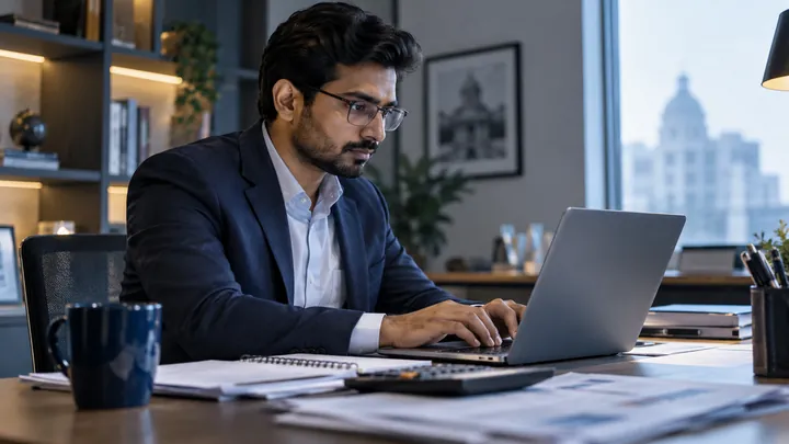GST consultant working on a laptop