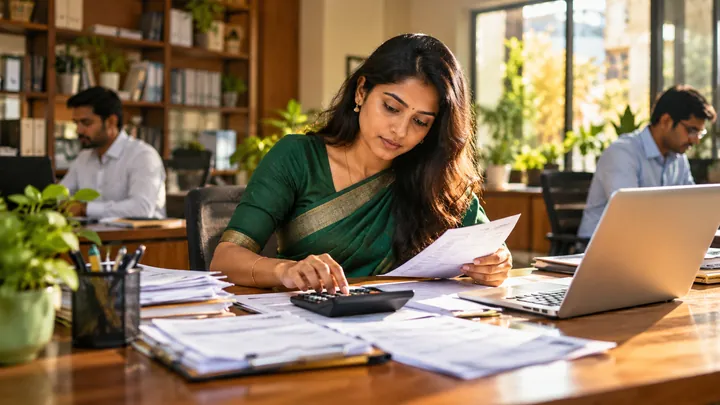 Calculator with tax invoice paperwork
