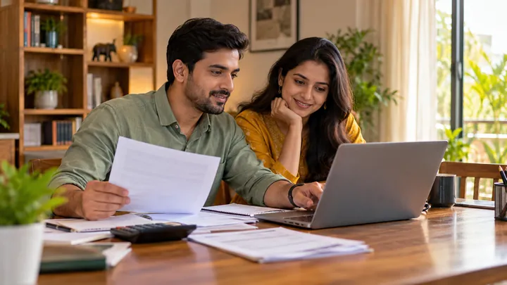 Online income tax return preparation with laptop