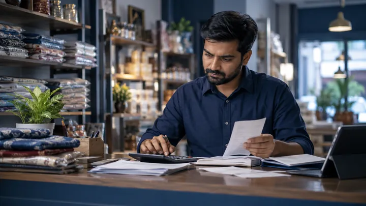 Indian small business owner manages store records