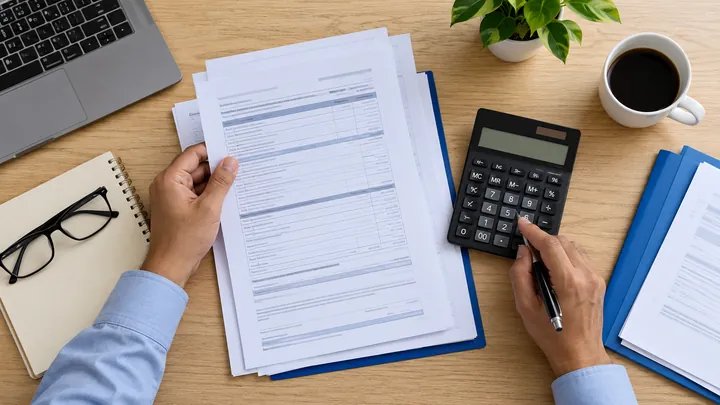Tax return and calculator on desk