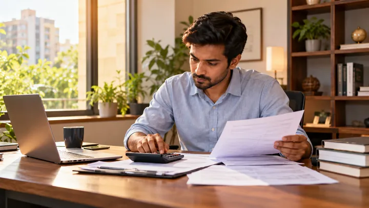 Tax return and calculator on desk