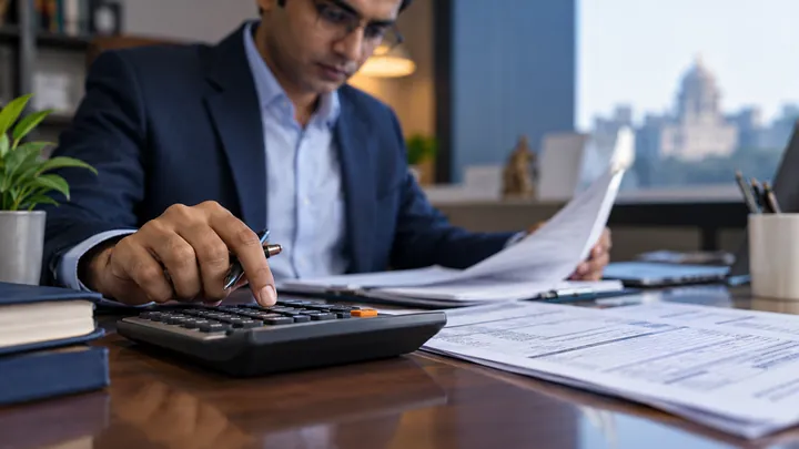 Tax return and calculator on desk