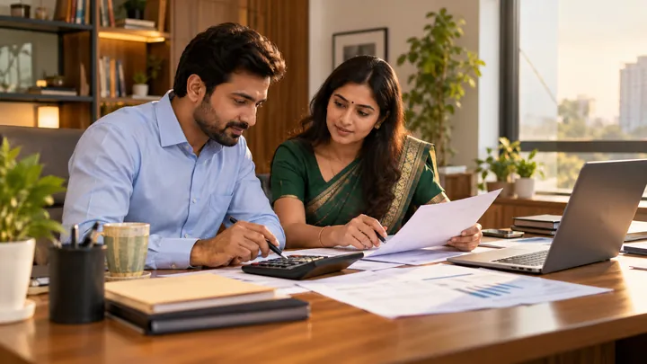 Tax calculation with paperwork and a calculator