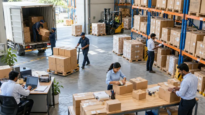 Parcel packing and stock movement at warehouse