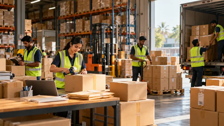 Parcel packing and stock movement at warehouse
