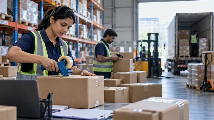 Parcel packing and stock movement at warehouse